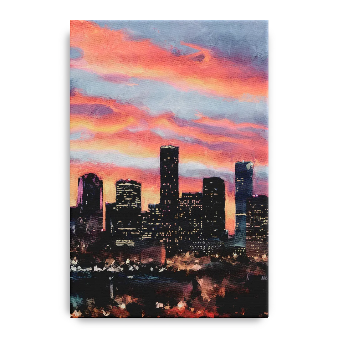 Houston Sunset Skyline - Canvas Wall Art
