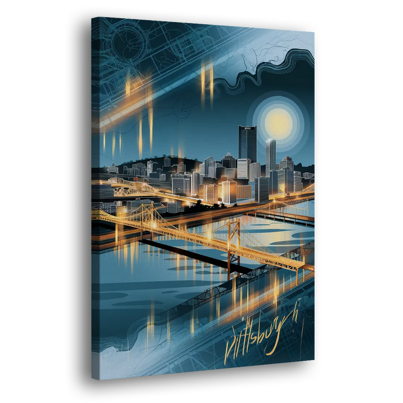 Pittsburgh Skyline and Map - Canvas Print Art Sides