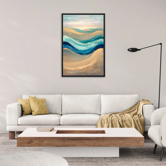 Cape May Waves and Dunes - Living Room Black Frame Canvas