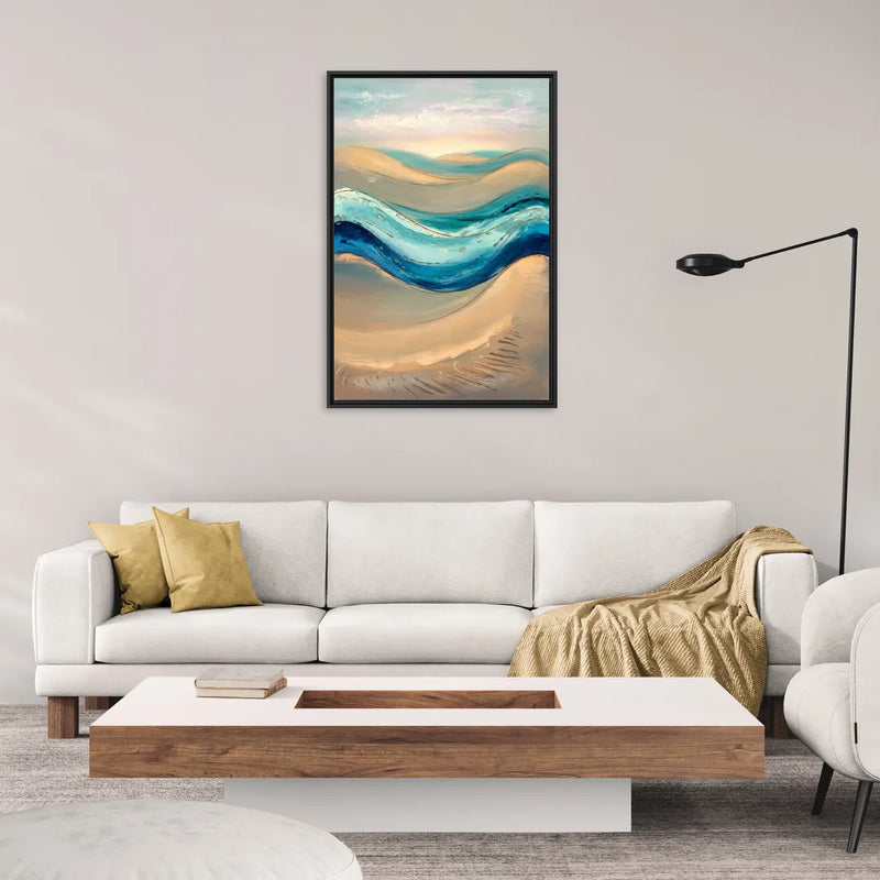 Cape May Waves and Dunes - Living Room Black Frame Canvas
