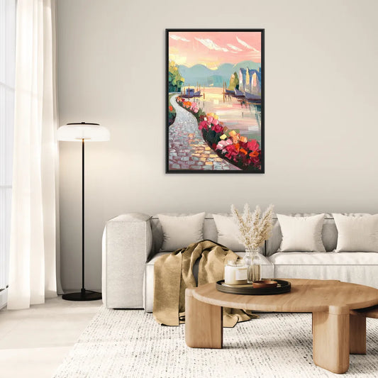 Madison Waterfront Stroll - Living Room Black Frame Canvas