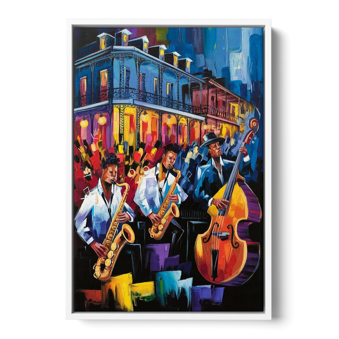 New Orleans Jazz Scene - White Frame Canvas