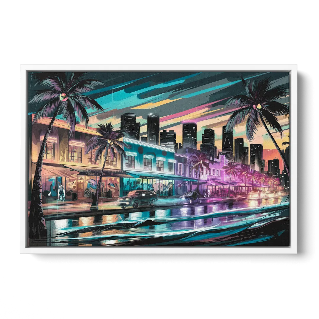 Miami Street Art Culture - White Frame Canvas