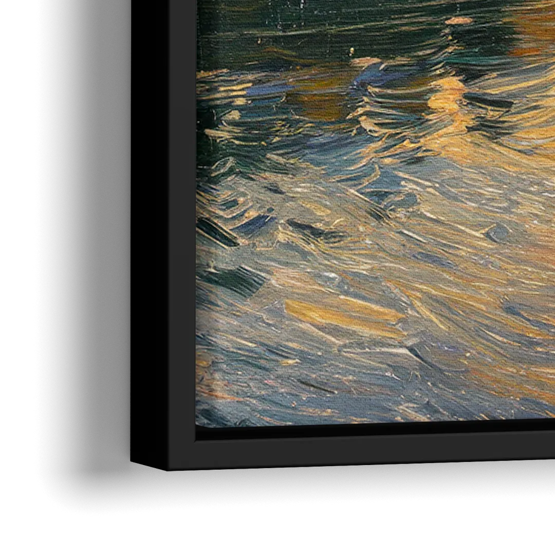 New Hope Delaware River Sunset - Close-Up Black Frame Canvas