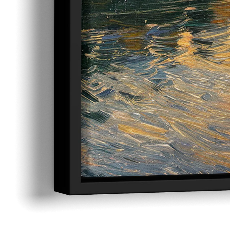 New Hope Delaware River Sunset - Close-Up Black Frame Canvas