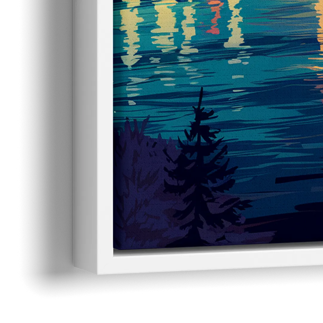 Portland Downtown Lights - Close-Up White Frame Canvas