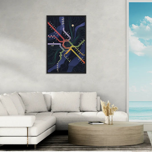 New York City Subway Map - Living Room Black Frame Canvas