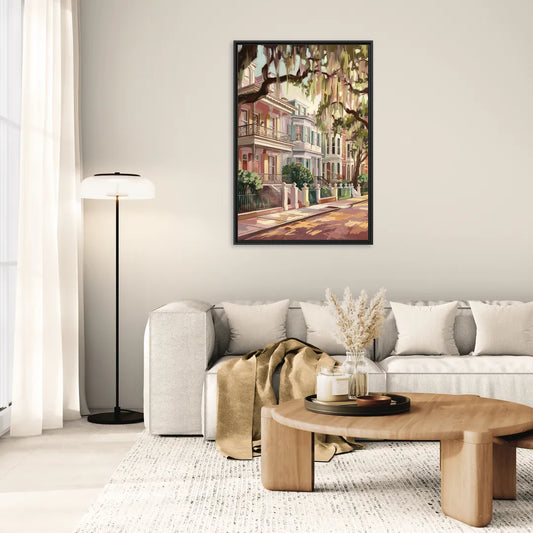 Savannah Historic Homes - Living Room Black Frame Canvas