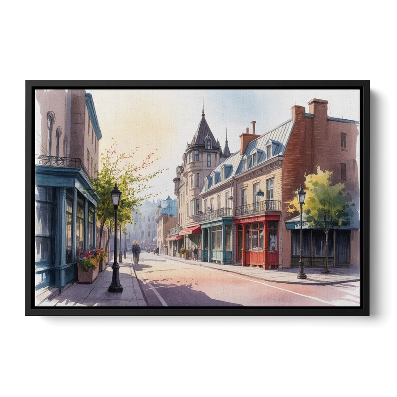 Quebec City Old Streets - Black Frame Canvas