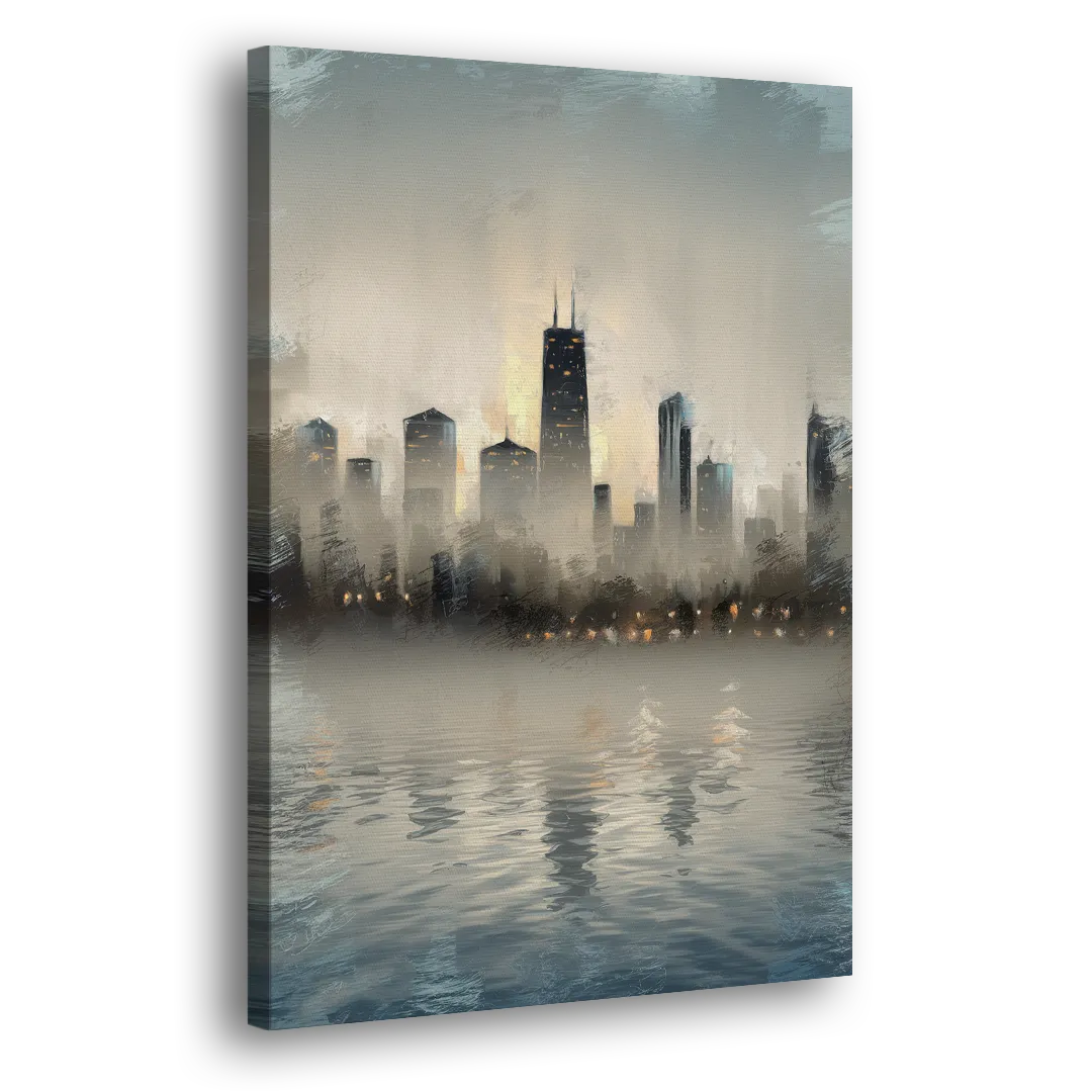 Chicago Skyline in Fog - Canvas Print Art Sides