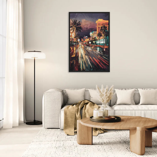 Las Vegas Strip Lights - Living Room Black Frame Canvas