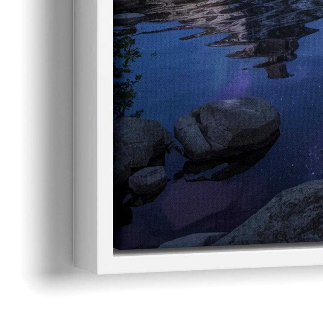 Aurora Mountain Reflection - Close-Up White Frame Canvas