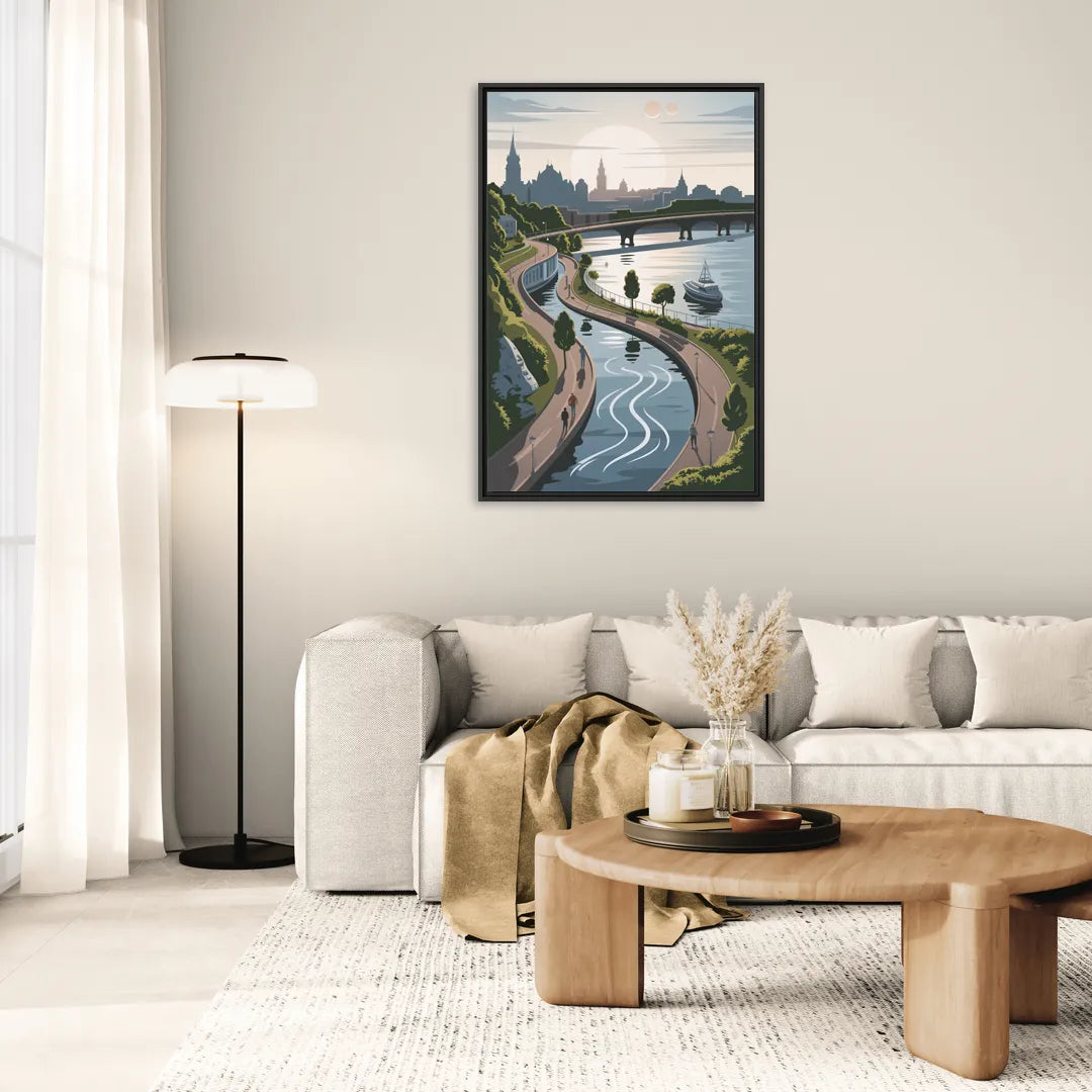 Quebec City Scenic Pathway - Living Room Black Frame Canvas