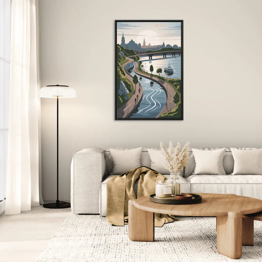 Quebec City Scenic Pathway - Living Room Black Frame Canvas
