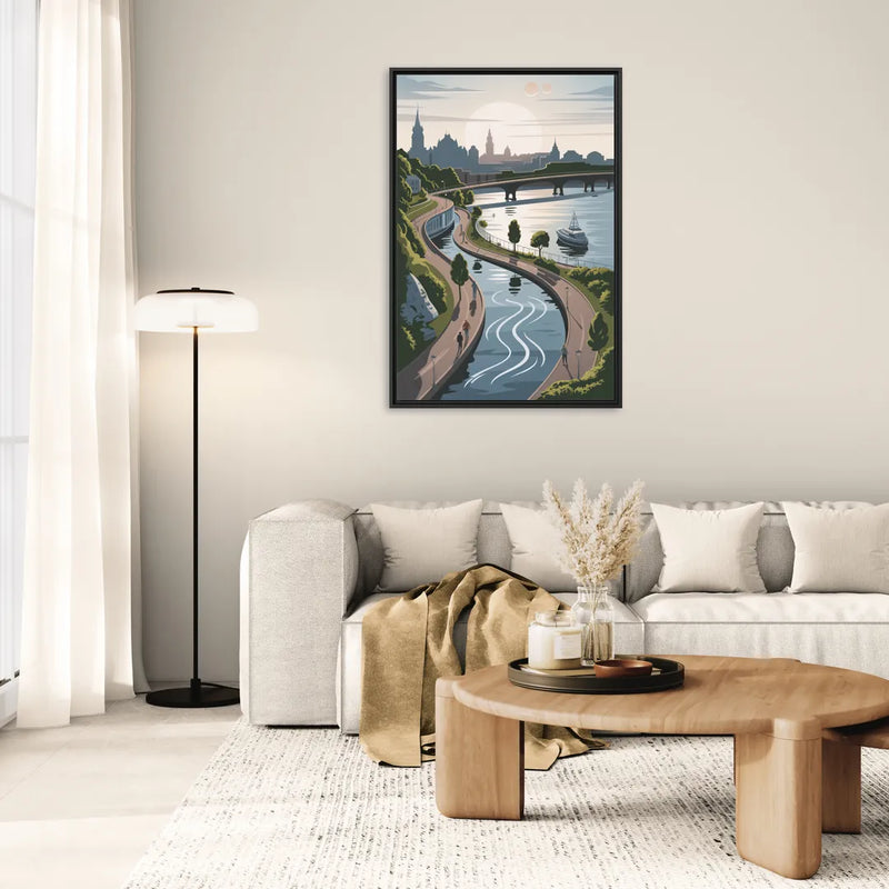 Quebec City Scenic Pathway - Living Room Black Frame Canvas