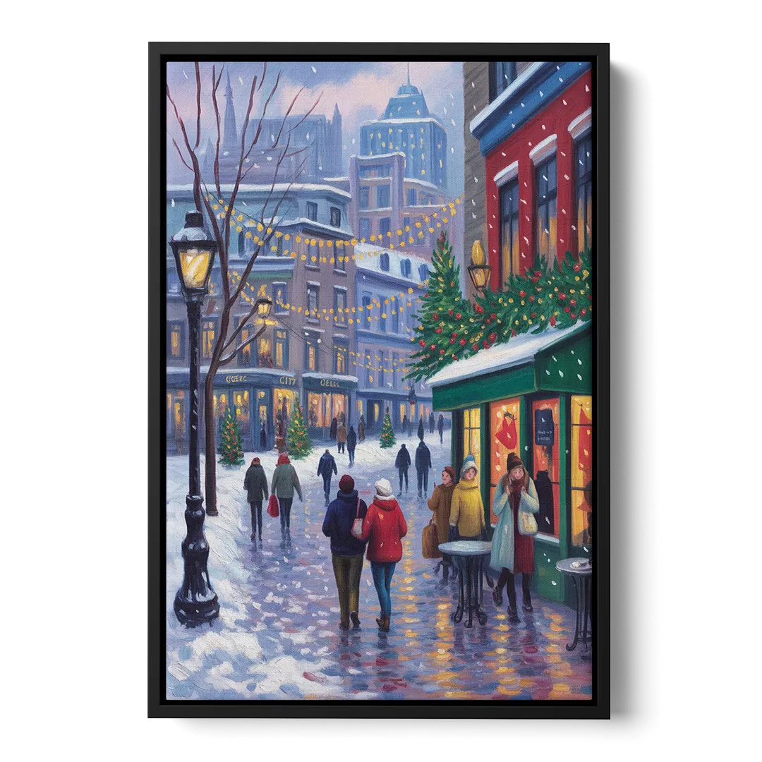 Quebec City Christmas Lights - Black Frame Canvas