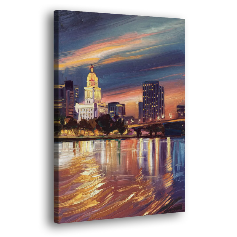 Baton Rouge Cityscape Twilight - Canvas Print Art Sides