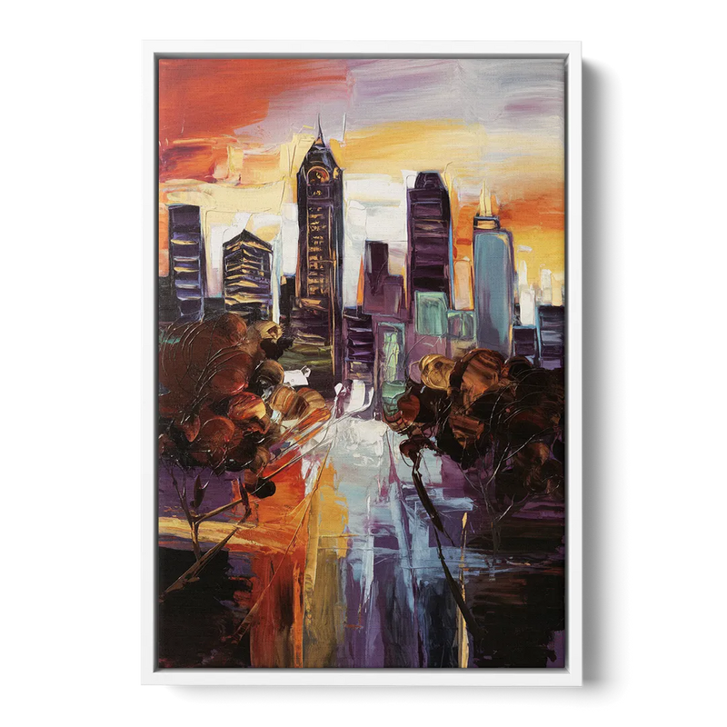 Atlanta Vintage Skyline - White Frame Canvas