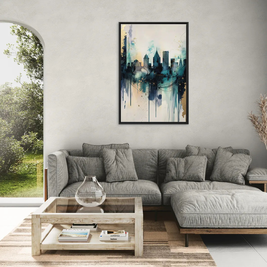 Providence Abstract Skyline - Living Room Black Frame Canvas