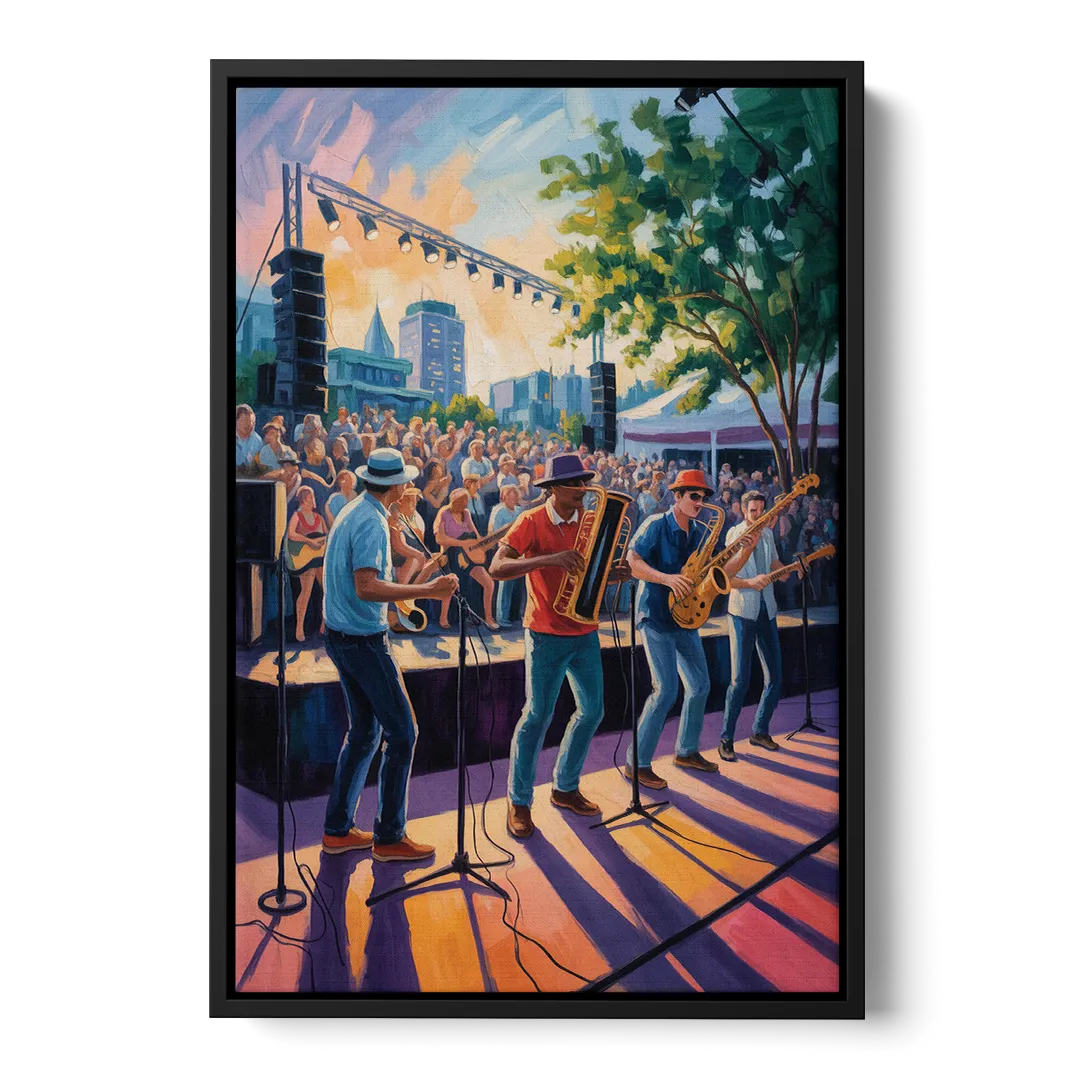 Montreal Jazz Festival Scene - Black Frame Canvas