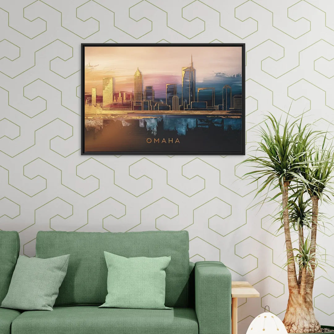 Omaha City Skyline - Living Room Black Frame Canvas