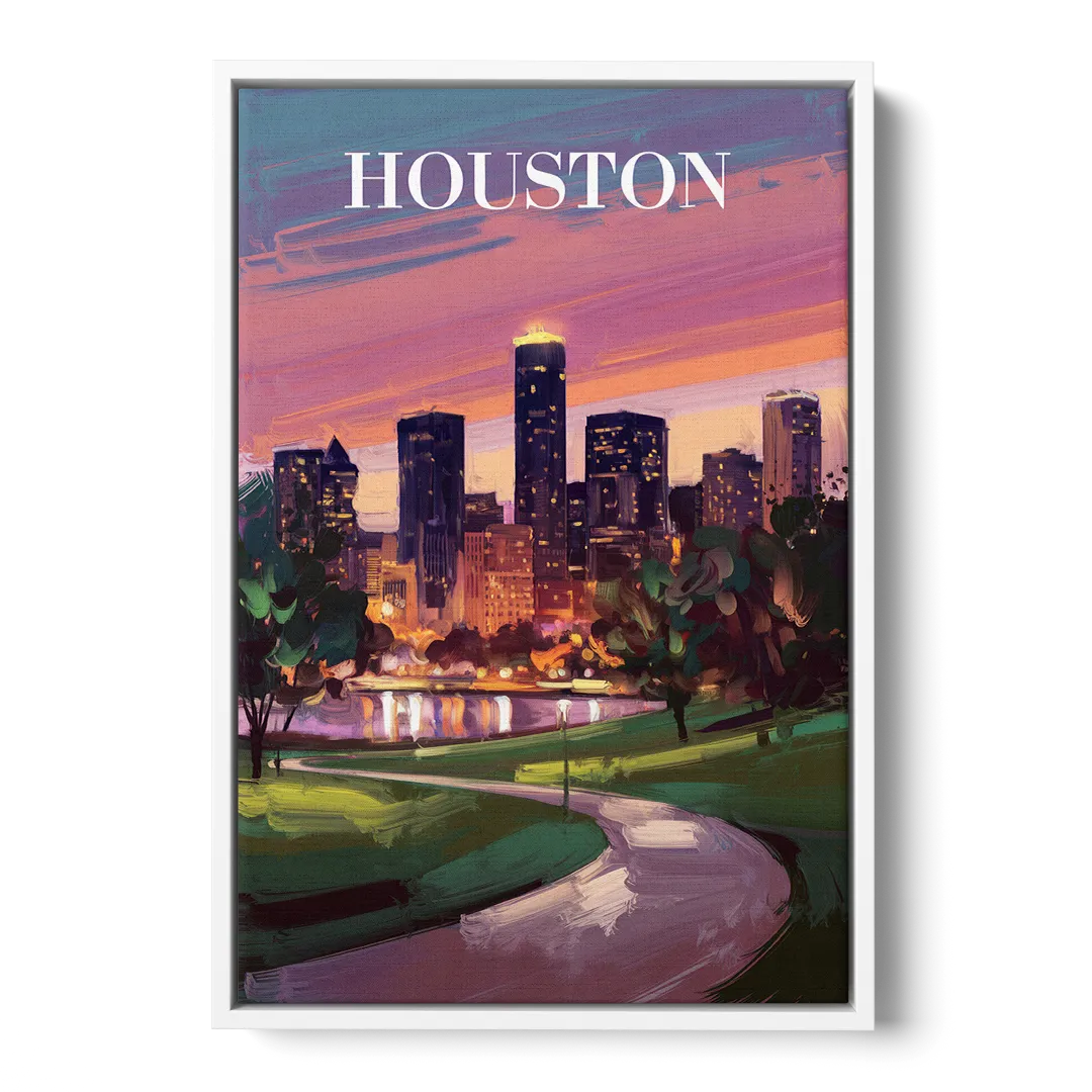 Houston Downtown Vibes - White Frame Canvas