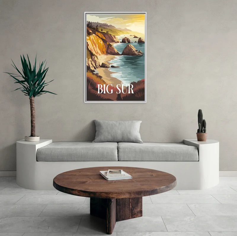 Big Sur Golden Hour - Living Room White Frame Canvas