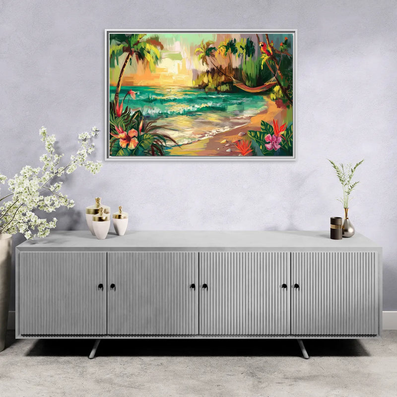 Galveston Tropical Paradise - Living Room White Frame Canvas