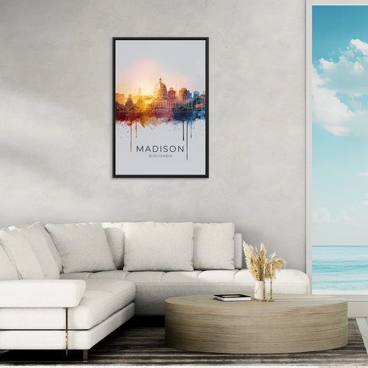 Madison Iconic Landmarks - Living Room Black Frame Canvas