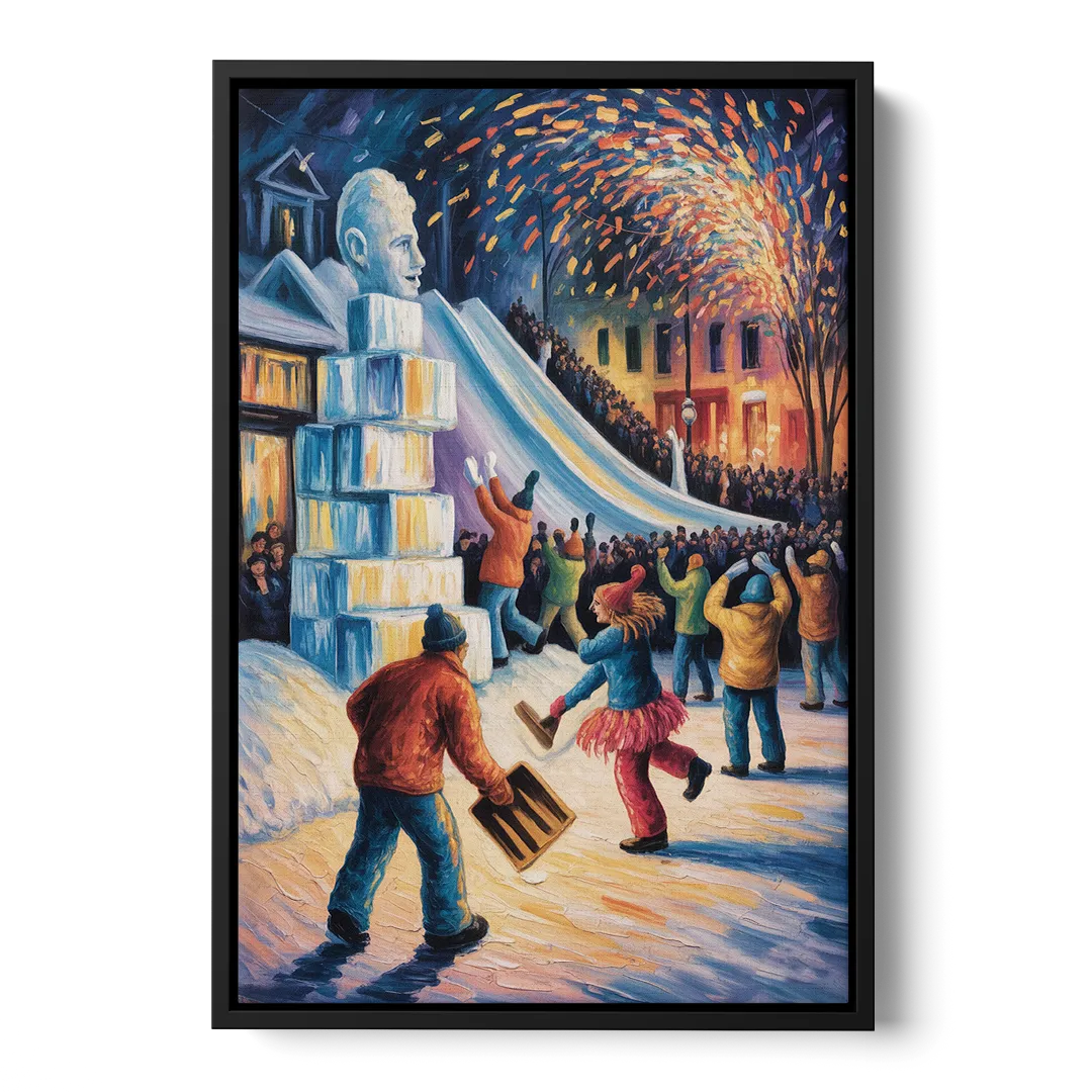 Quebec Winter Carnival - Black Frame Canvas