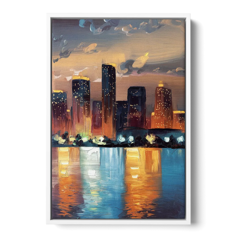 Houston Skyline Glow - White Frame Canvas