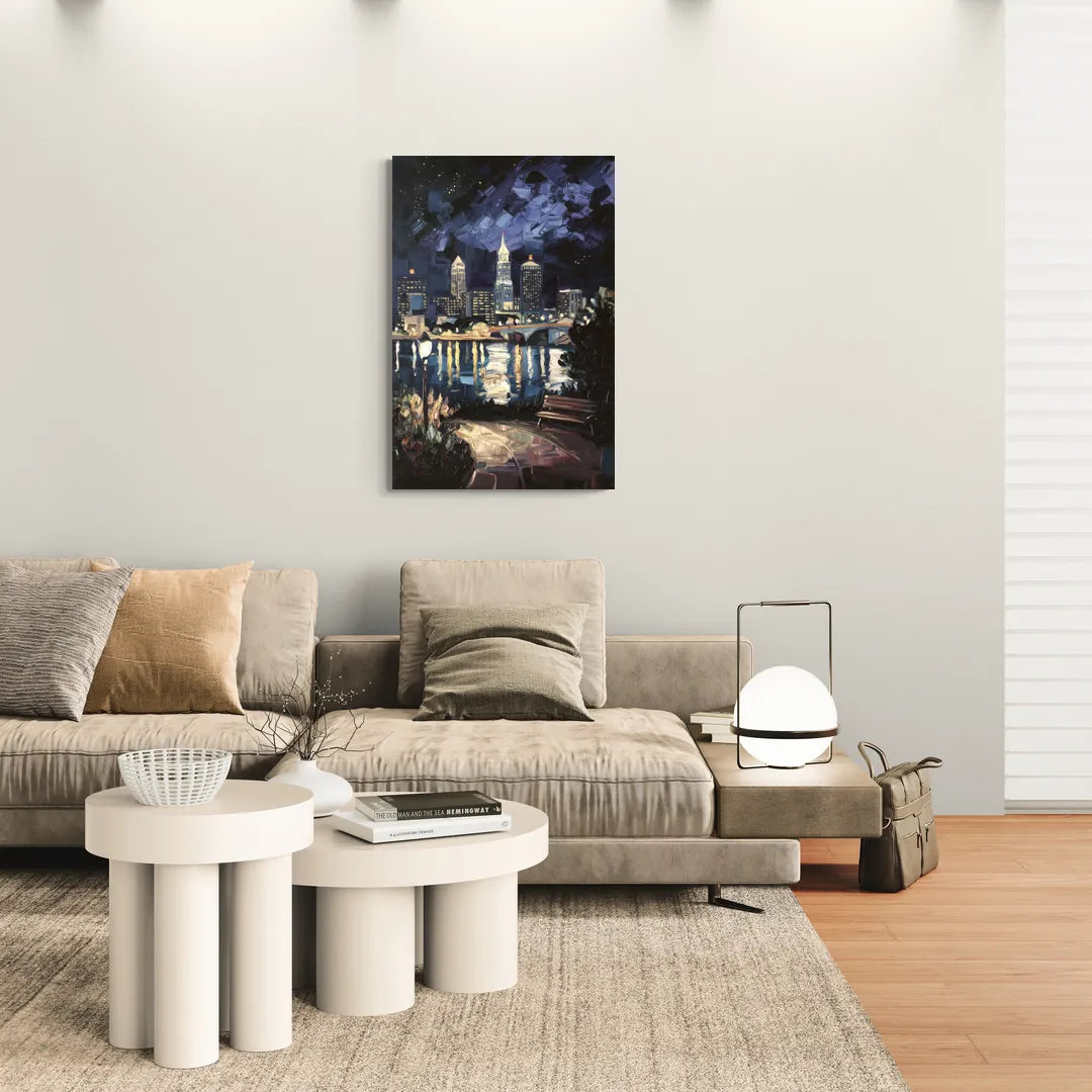 Cleveland Nighttime Lights - Canvas Wall Art Living Room
