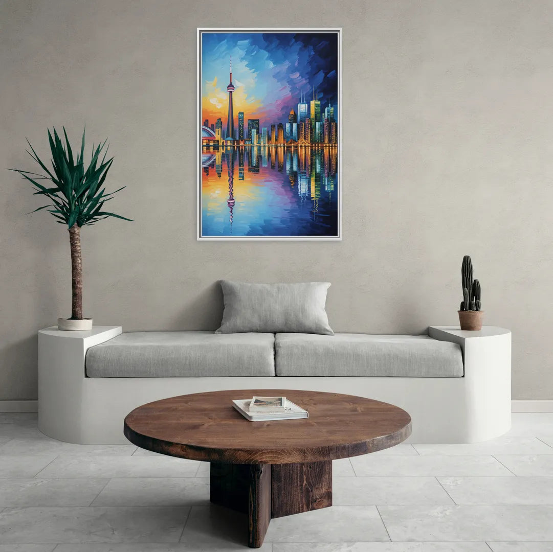 Toronto Downtown Nightscape - Living Room White Frame Canvas