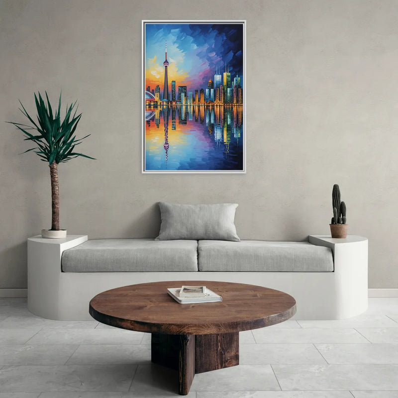 Toronto Downtown Nightscape - Living Room White Frame Canvas