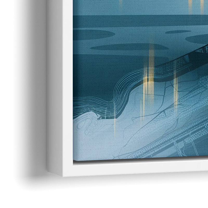 Pittsburgh Skyline and Map - Close-Up White Frame Canvas