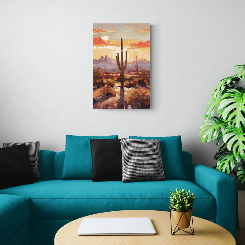 Phoenix Cactus Silhouette - Canvas Wall Art Living Room