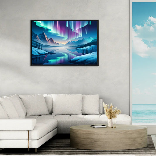 Anchorage Northern Lights Scene - Living Room Black Frame Canvas