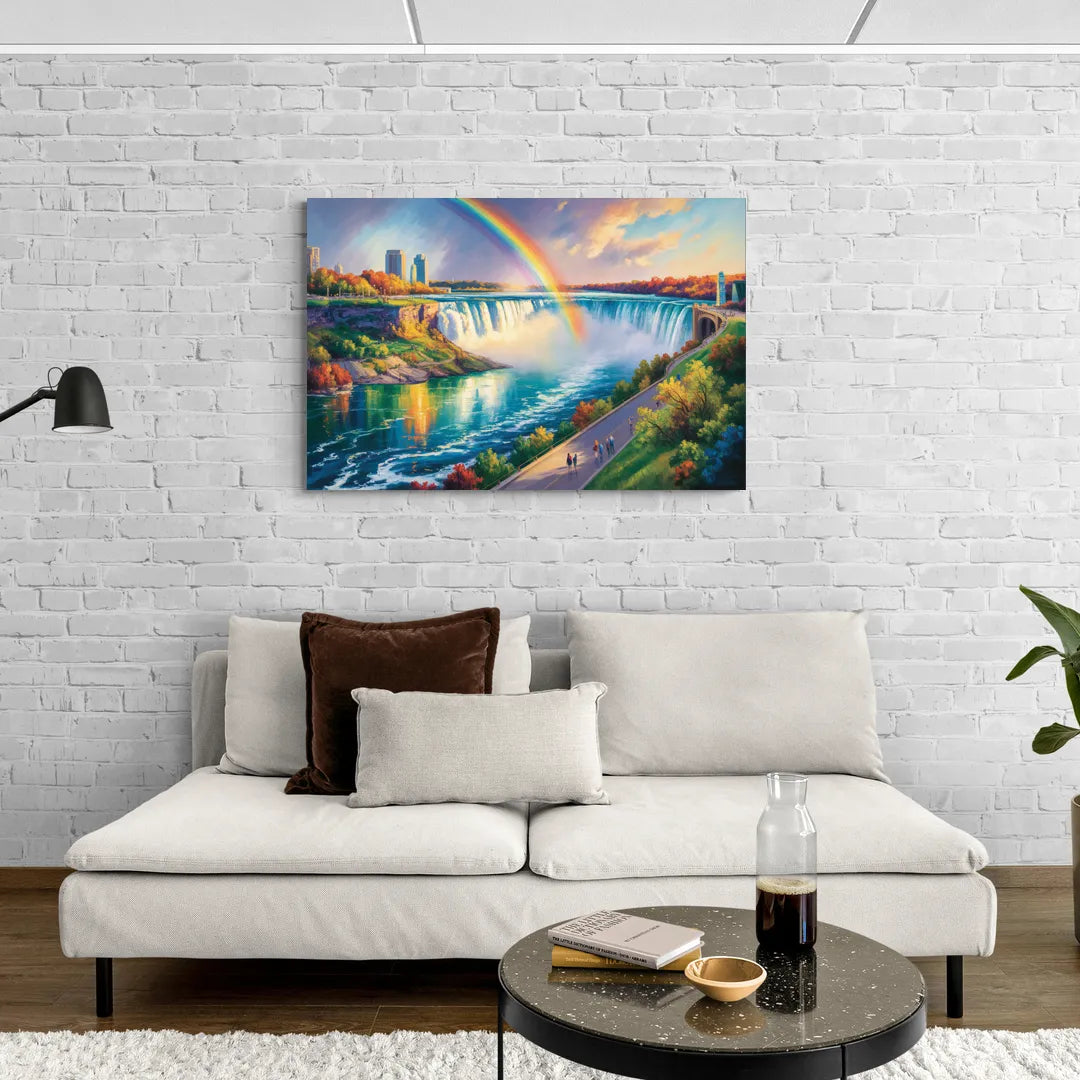 Rainbow Over Niagara Falls - Canvas Wall Art Living Room