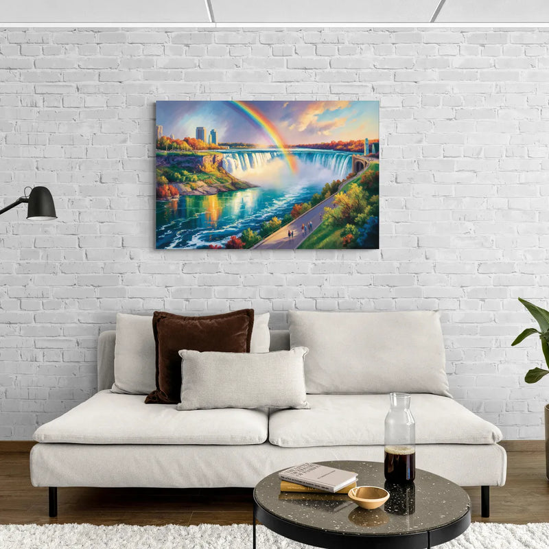 Rainbow Over Niagara Falls - Canvas Wall Art Living Room