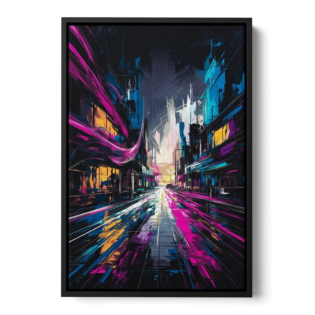 Norfolk Neon District Vibes - Black Frame Canvas
