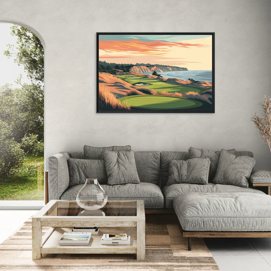Bandon Golf Course Panorama - Living Room Black Frame Canvas