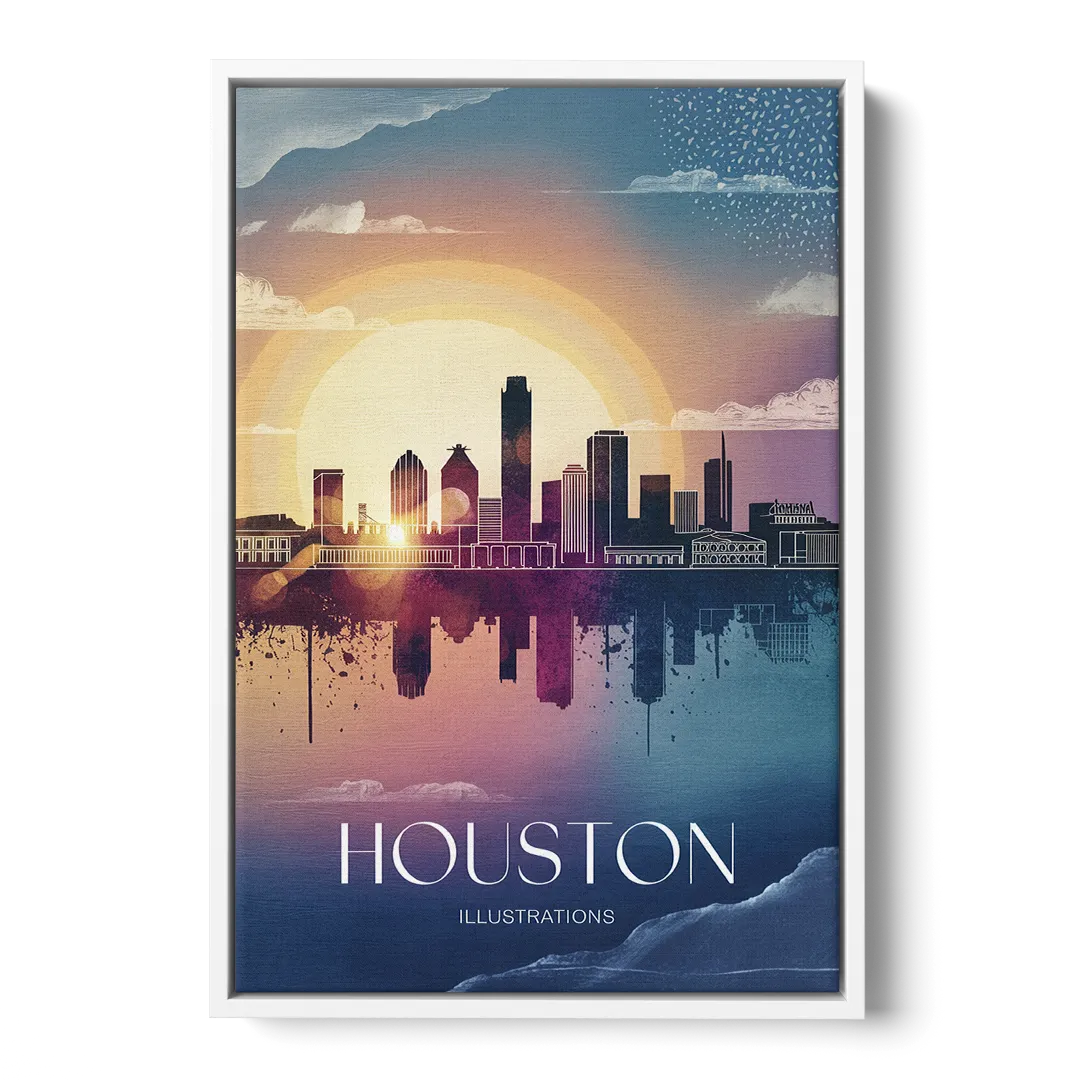 Houston Iconic Landmarks - White Frame Canvas