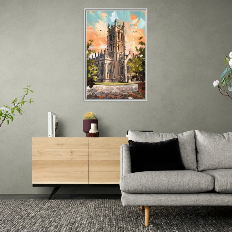 Durham Historic Architecture - Living Room White Frame Canvas