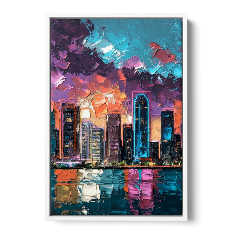 Miami Iconic Skyline - White Frame Canvas