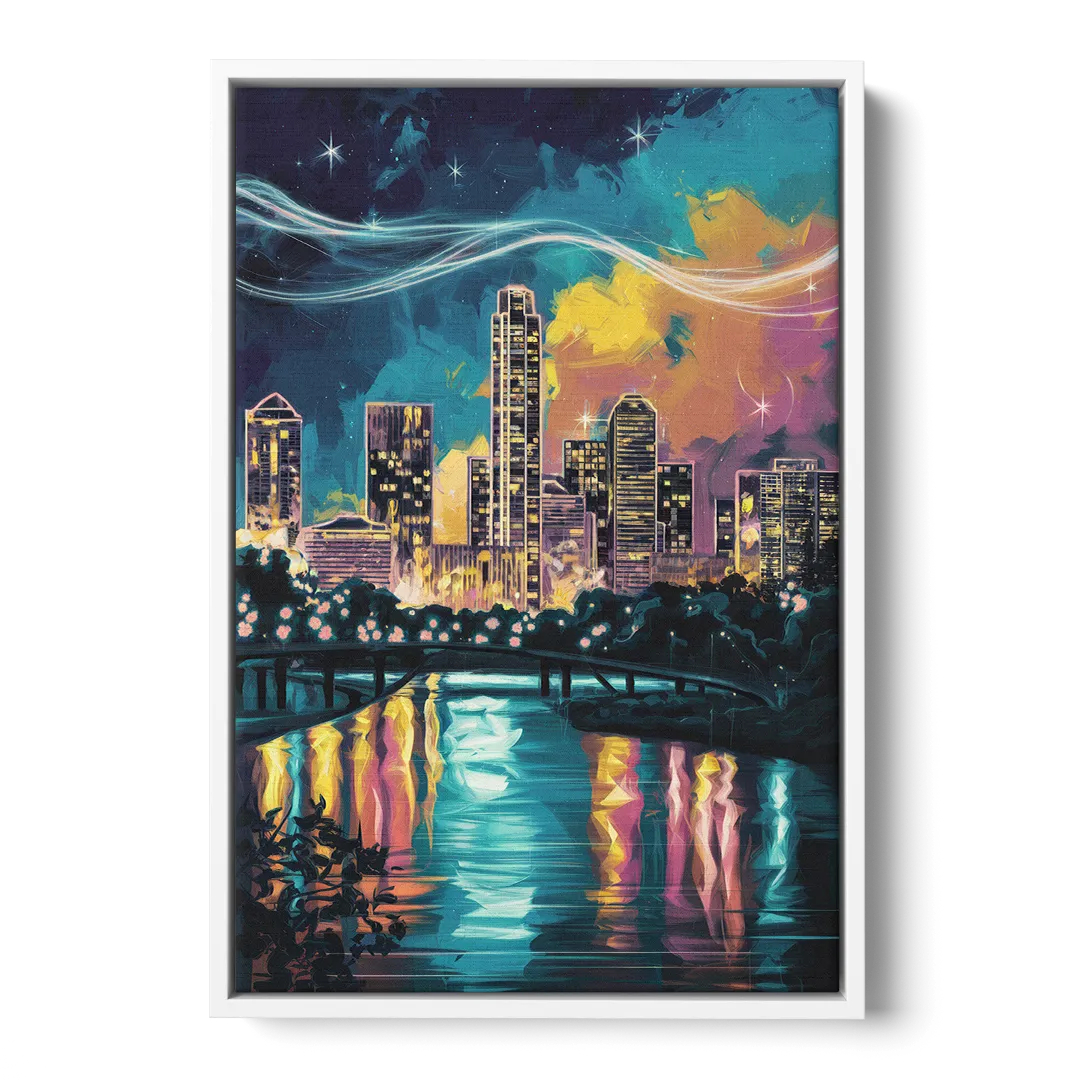 Austin Night Lights - White Frame Canvas