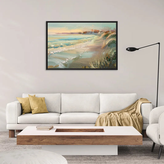 Seaside Shoreline Escape - Living Room Black Frame Canvas