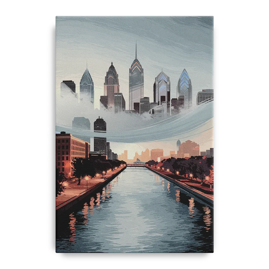 Philadelphia Skyline in Fog - Canvas Wall Art