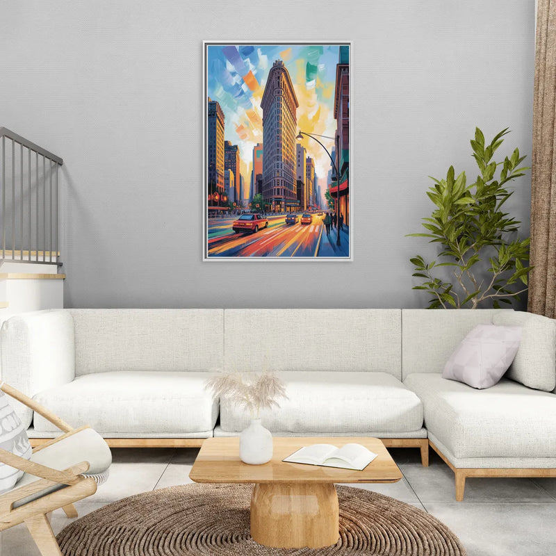Flatiron Building Landmark - Living Room White Frame Canvas