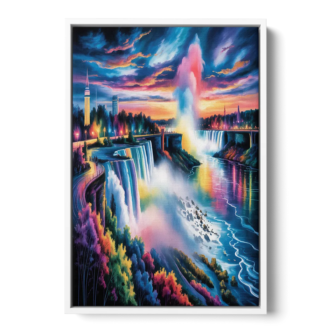 Niagara Falls Light Show - White Frame Canvas