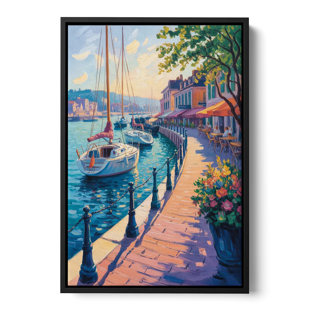 Old Port Waterfront - Black Frame Canvas